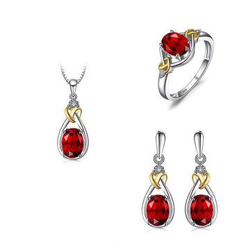The Pink Pigs Jewelry SET-Fine Fashion 925 Silver Garnet Celtic Love Knot Jewelry SET-Diamonds & REAL Gemstones in Sterling Silver